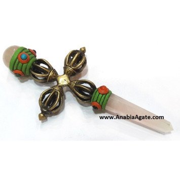 Vajra Tibetan Healing Stick with Rose Quartz Ball & Point | Holistic Healing Tool