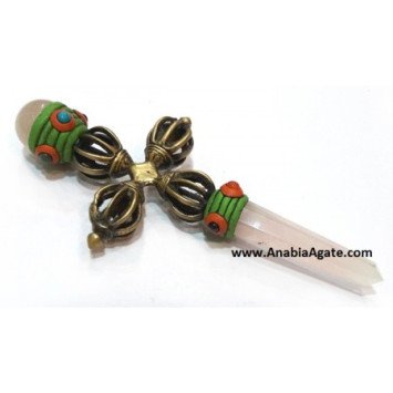 Vajra Tibetan Healing Stick with Rose Quartz Ball & Point | Holistic Healing Tool