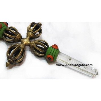 Tibetan Style Dorje Vajra Healing Stick With Crystal Quartz Ball & Pencil Point