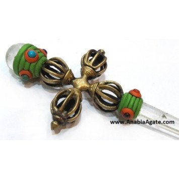 Tibetan Style Dorje Vajra Healing Stick With Crystal Quartz Ball & Pencil Point