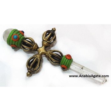 Tibetan Style Dorje Vajra Healing Stick With Crystal Quartz Ball & Pencil Point