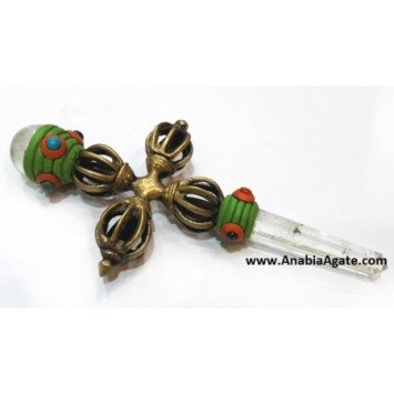 Tibetan Style Dorje Vajra Healing Stick With Crystal Quartz Ball & Pencil Point