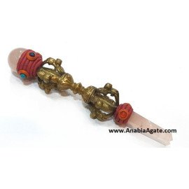 Dorjes Tibetan Healing Stick with Rose Quartz Ball and Point - Energy Healing Tool