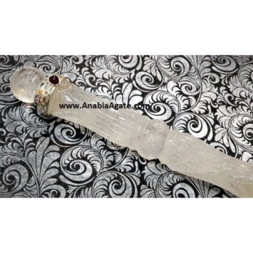 Crystal Quartz Carved Healing Stick with Garnet - Natural Healing and Energy Balance