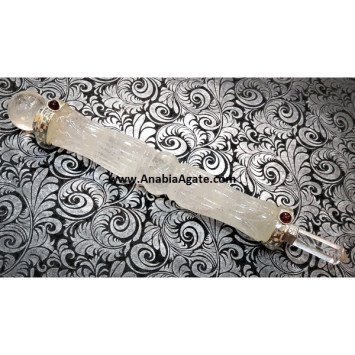 Crystal Quartz Carved Healing Stick with Garnet - Natural Healing and Energy Balance