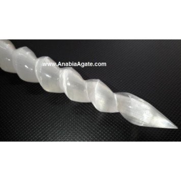 Selenite Carved Chakra Healing Wand with Selenite Angel - Crystal Energy Healing Tool
