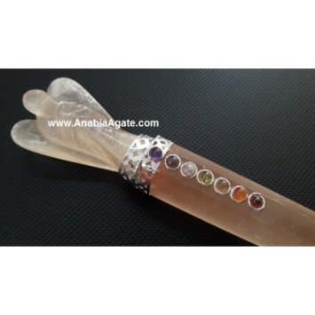 Orange Selenite Chakra Healing Angel Wand - Crystal Energy Healing Tool