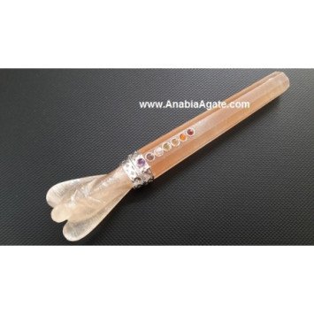 Orange Selenite Chakra Healing Angel Wand - Crystal Energy Healing Tool