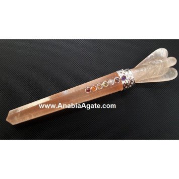 Orange Selenite Chakra Healing Angel Wand - Crystal Energy Healing Tool