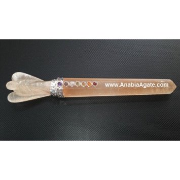 Orange Selenite Chakra Healing Angel Wand - Crystal Energy Healing Tool