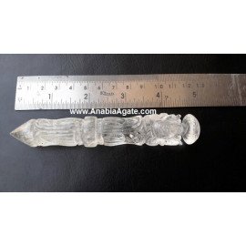 Crystal Quartz 5 Inch Carved Ganesha Wand - Handcrafted Healing Crystal for Positive Energy