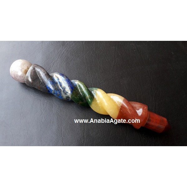 Chakra Bonded Twisted Healing Wand - Crystal Energy Healing Tool