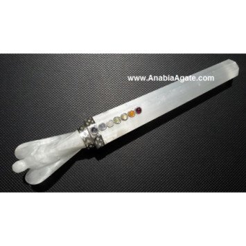 Selenite Angel Healing Wand with Chakra Cabs - Crystal Energy Therapy Tool