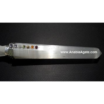 Selenite Angel Healing Wand with Chakra Cabs - Crystal Energy Therapy Tool