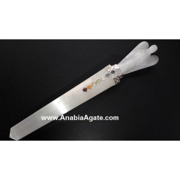 Selenite Angel Healing Wand with Chakra Cabs - Crystal Energy Therapy Tool