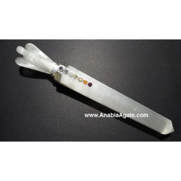 Selenite Angel Healing Wand with Chakra Cabs - Crystal Energy Therapy Tool