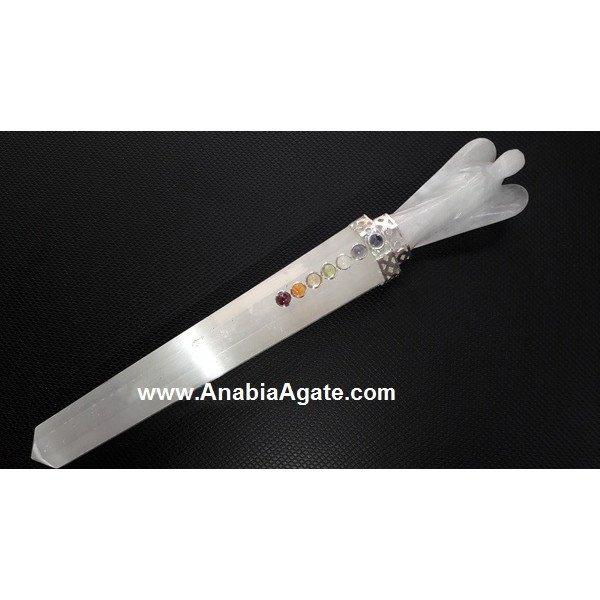 Selenite Angel Healing Wand with Chakra Cabs - Crystal Energy Therapy Tool