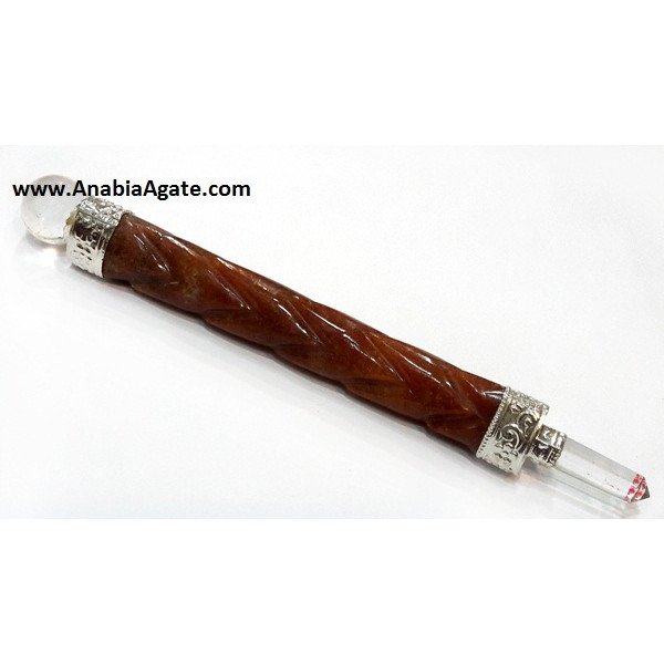 Red Aventurine Carved Healing Stick - Natural Energy Healing Tool