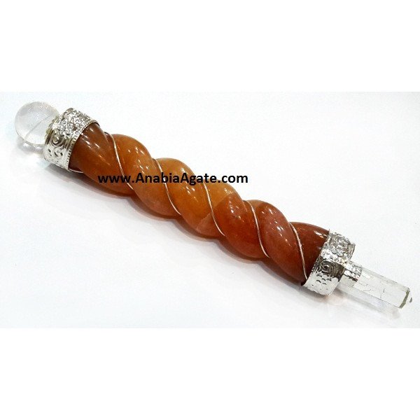 Orange Aventurine Wire Wrapped Twisted Healing Stick