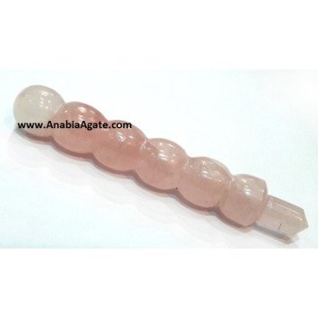 Rose Quartz Carved Healing Wand - Natural Crystal Energy Tool