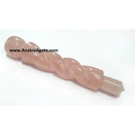 Rose Quartz Twisted Healing Stick - Natural Crystal Wands