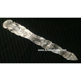 Crystal Quartz 6 Inch Carved Ganesha Wand - Handcrafted Spiritual Tool
