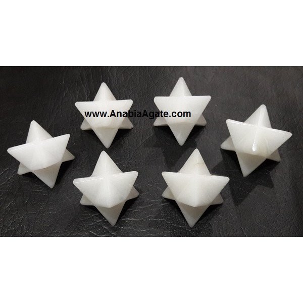 White Agate Gemstone Merkaba Stars - Healing Crystals for Balance
