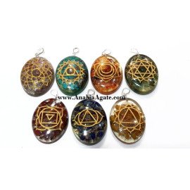 Chakra Engraved Orgone Oval Pendant Set - Enhance Your Spiritual Energy