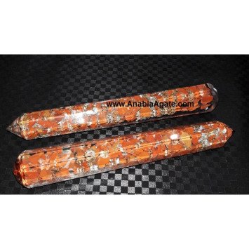 Red Jasper 8 Facet Orgone Massage Wand - Healing Crystal Tool