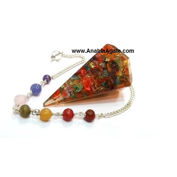 Dyed Six Facet Orgone Pendulum with Chakra Chain | Energy Healing Tool