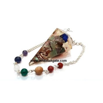 Six Facet Orgone Pendulum with Copper Wire and Chakra Chain - Energy Healing Tool