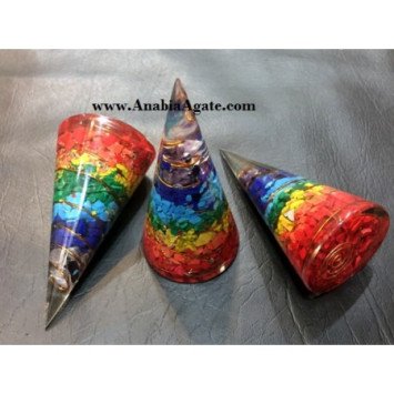 Chakra Layered Copper Wire Wrapped Orgone Cones - Balancing Energy