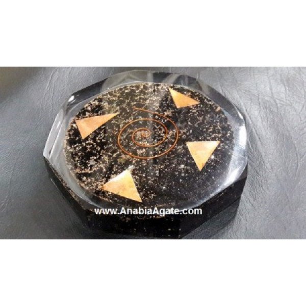 Black Tourmaline Orgone Octagon Vastu Plate - Crystal Energy Protection