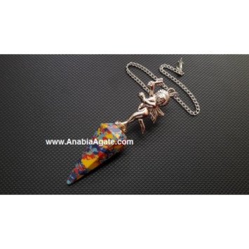 Colorful Faceted Pendulum with Angelic Charm