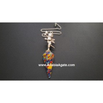 Colorful Faceted Pendulum with Angelic Charm