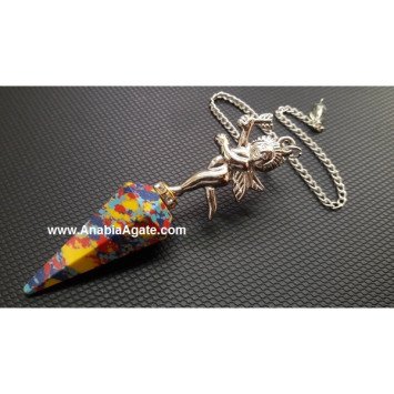 Colorful Faceted Pendulum with Angelic Charm