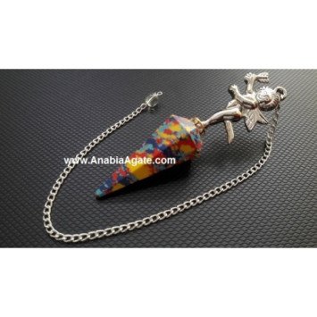 Colorful Faceted Pendulum with Angelic Charm