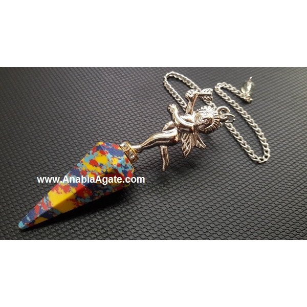 Colorful Faceted Pendulum with Angelic Charm