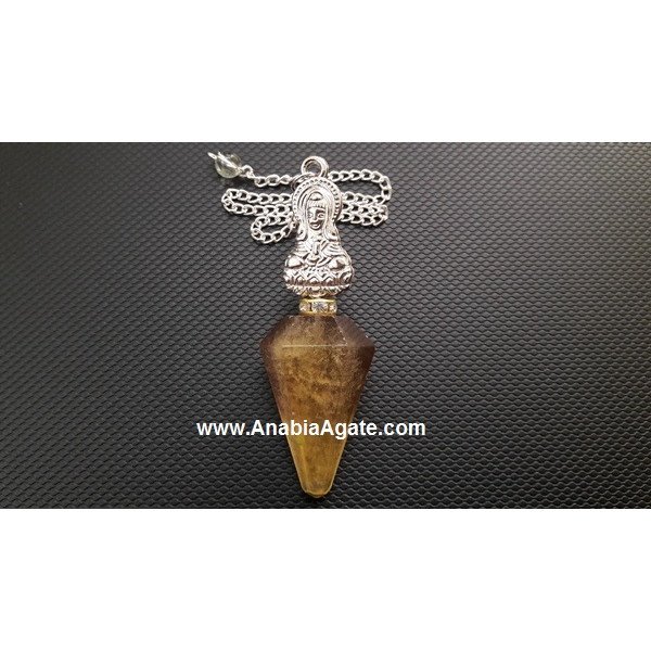 Smoky Quartz Pendulum with Buddha Pendant - Crystal Divination Tool
