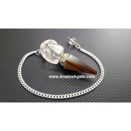 Tiger Eye Pendulum with Crystal Quartz Skull - Divination Tool