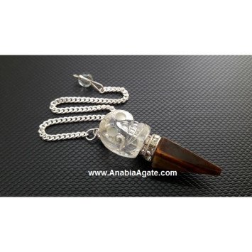 Tiger Eye Pendulum with Crystal Quartz Skull - Divination Tool