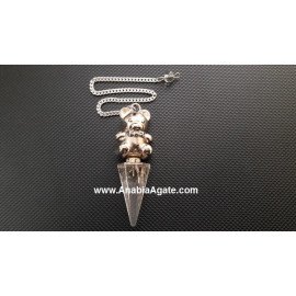 Crystal Quartz Pendulum with Teddy Charm - Find Your Balance and Harmony