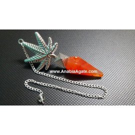 Red Carnelian Pendulum with Leaf Charm - Crystal Divination Tool