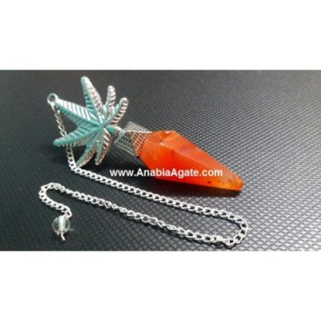 Red Carnelian Pendulum with Leaf Charm - Crystal Divination Tool