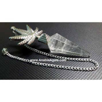 Crystal Quartz Pendulum with Leaf Charm | Spiritual Divination Tool