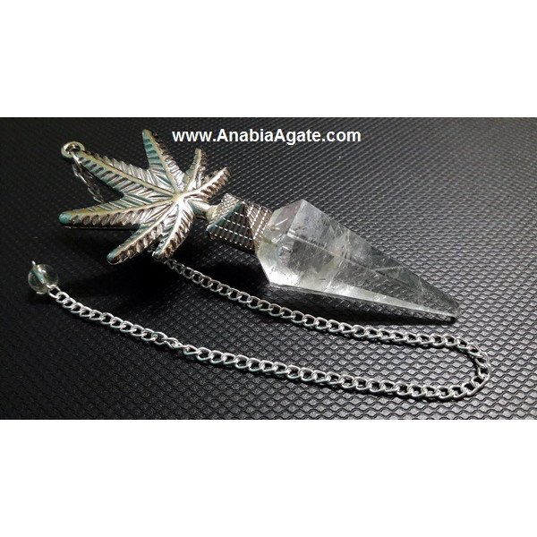 Crystal Quartz Pendulum with Leaf Charm | Spiritual Divination Tool