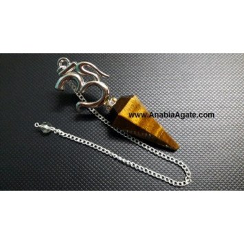 Tiger Eye Pendulum with Om Charm - Crystal Divination Tool