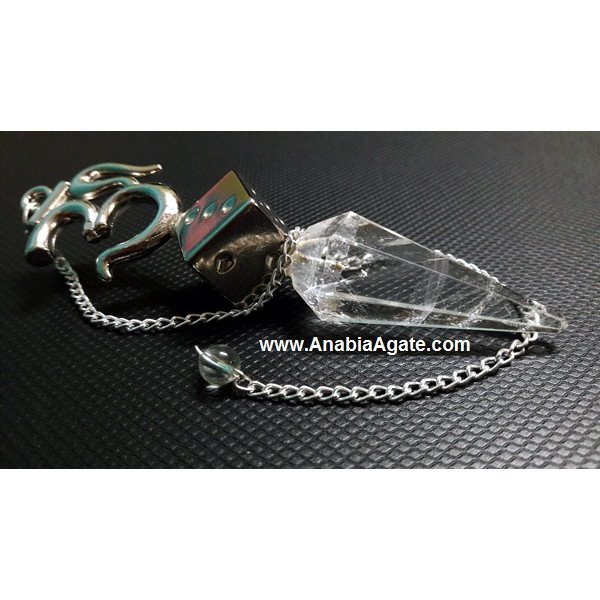 Crystal Quartz Pendulum with Om & Dice Charm - High-Quality Divination Tool
