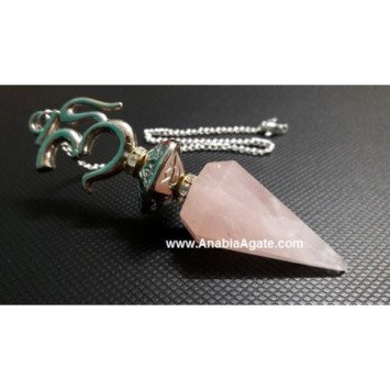 Rose Quartz Pendulum with Om Charm - Crystal Divination Tool
