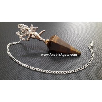 Tiger Eye Pendulum with Angel Charm - Divination Tool